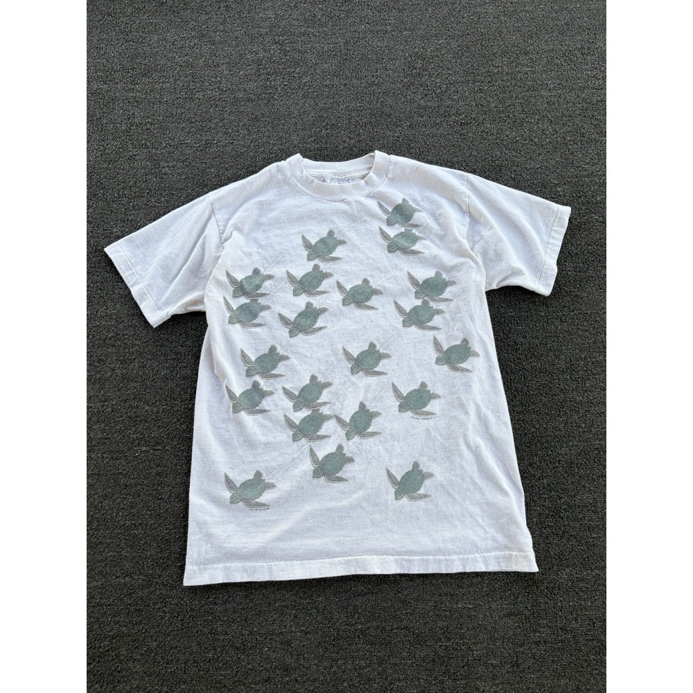 Vintage 1990 Fletchers Wildlife Sea Turtle All Over Print‎ Tee Sz S Made in USA